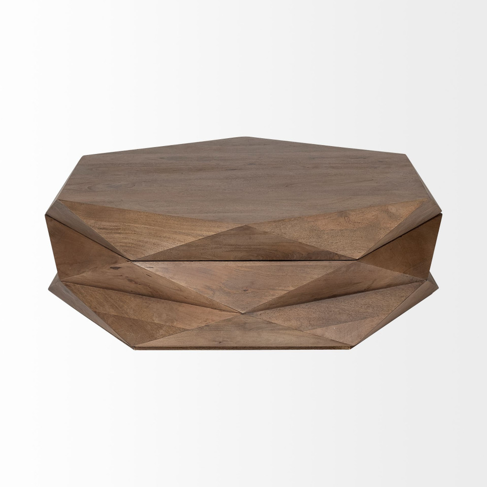 Arreto Medium Brown Solid Wood w/Storage Hexagonal Coffee Table   Transitional   Coffee Tables   by Mercana  Houzz