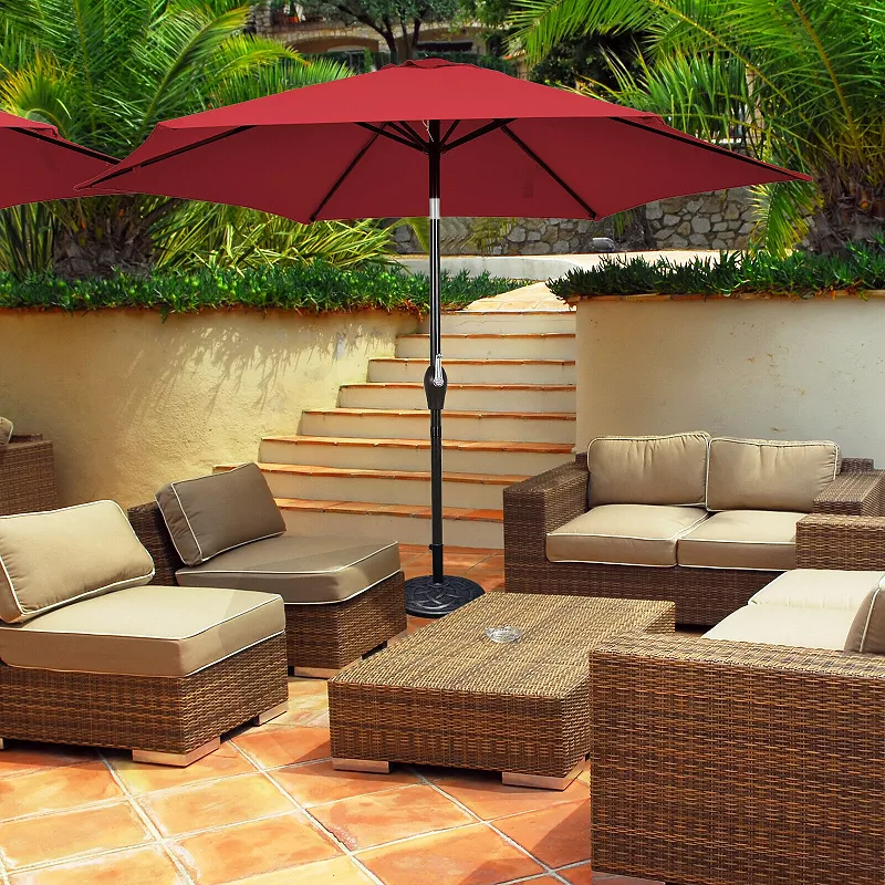 9 ft Outdoor Market Patio Table Umbrella Push Button Tilt Crank Lift