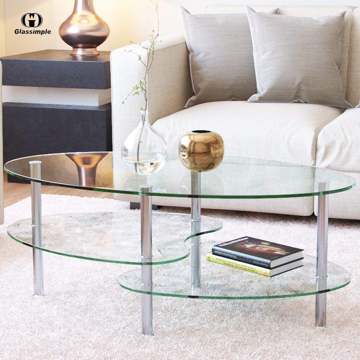 Dual Fishtail Style Tempered Glass Coffee Table Transparent