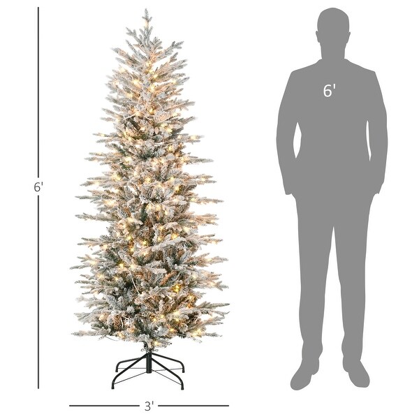 HOMCOM 6ft Tall Prelit Artificial Christmas Tree Holiday Décor with 636 Snow Flocked Branches，Auto Open，Extra Bulb