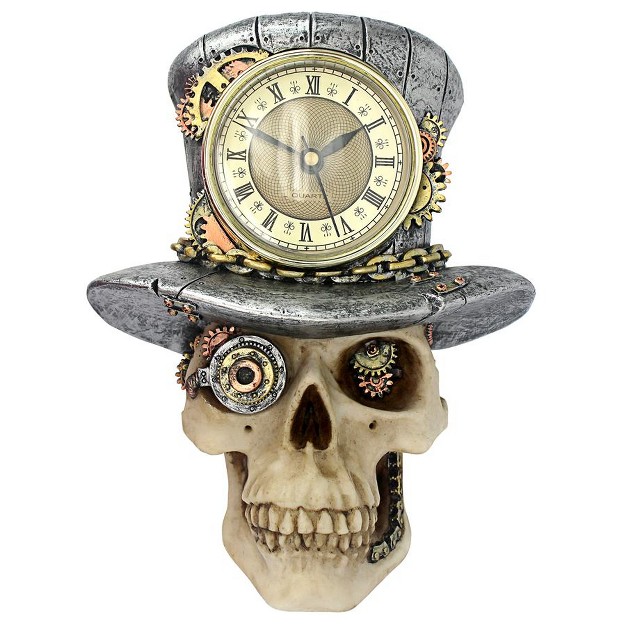 Design Toscano Steampunk Mad Hatter Skull Sculptural Wall Clock