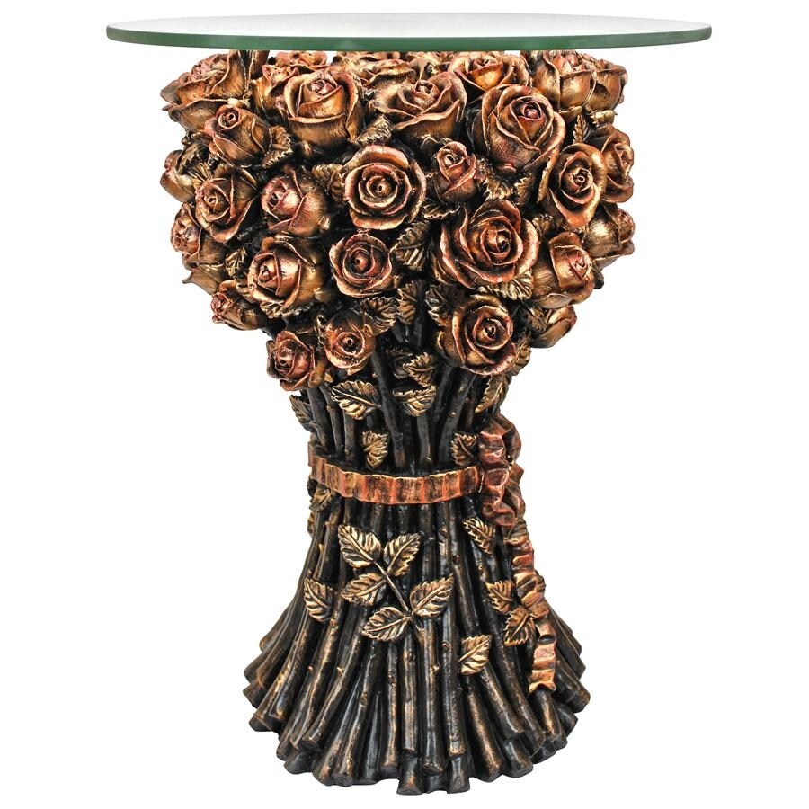 Design Toscano Table of Roses Glass Topped Sculptural Table