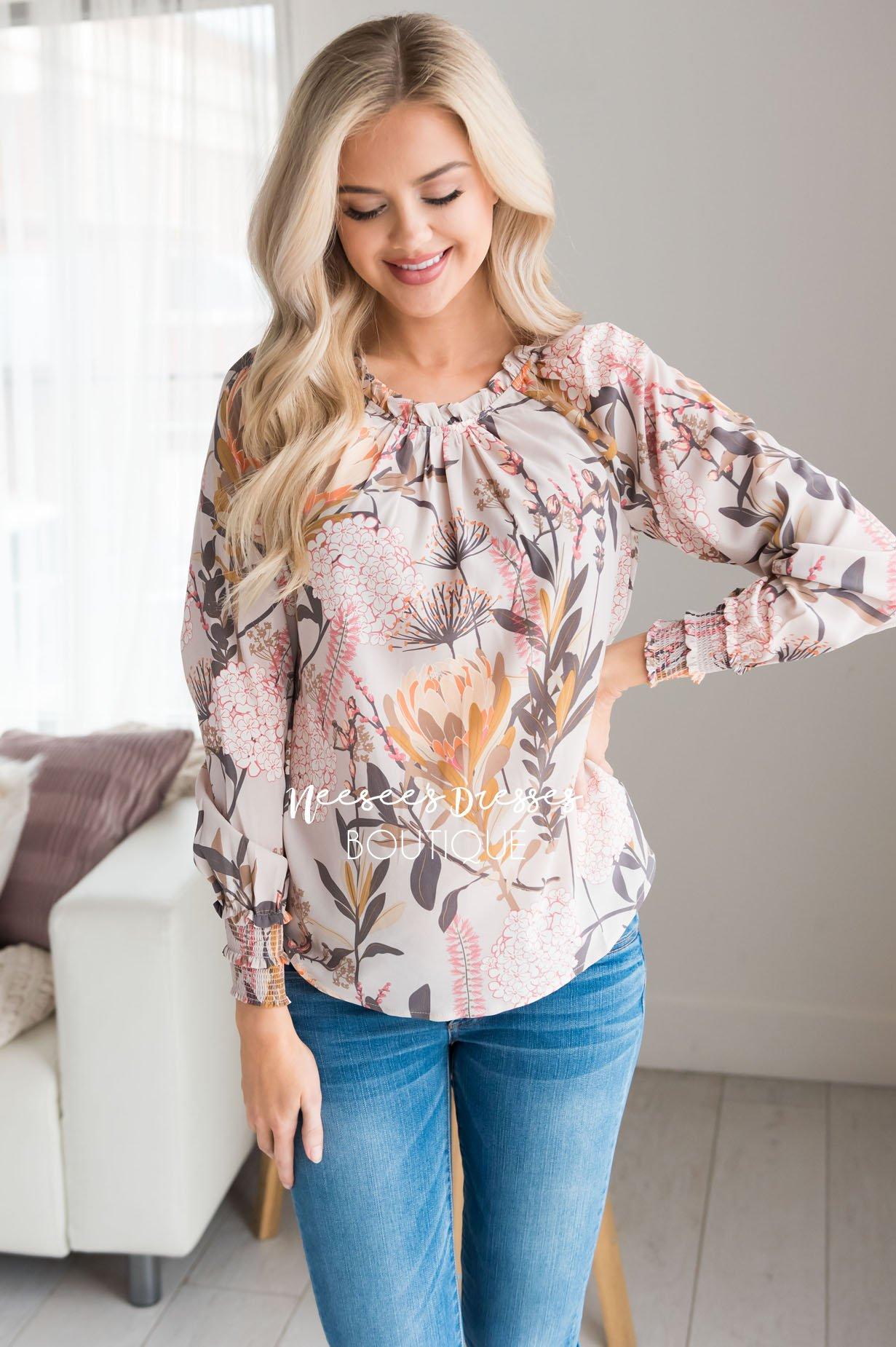 Make A Wish Modest Floral Blouse