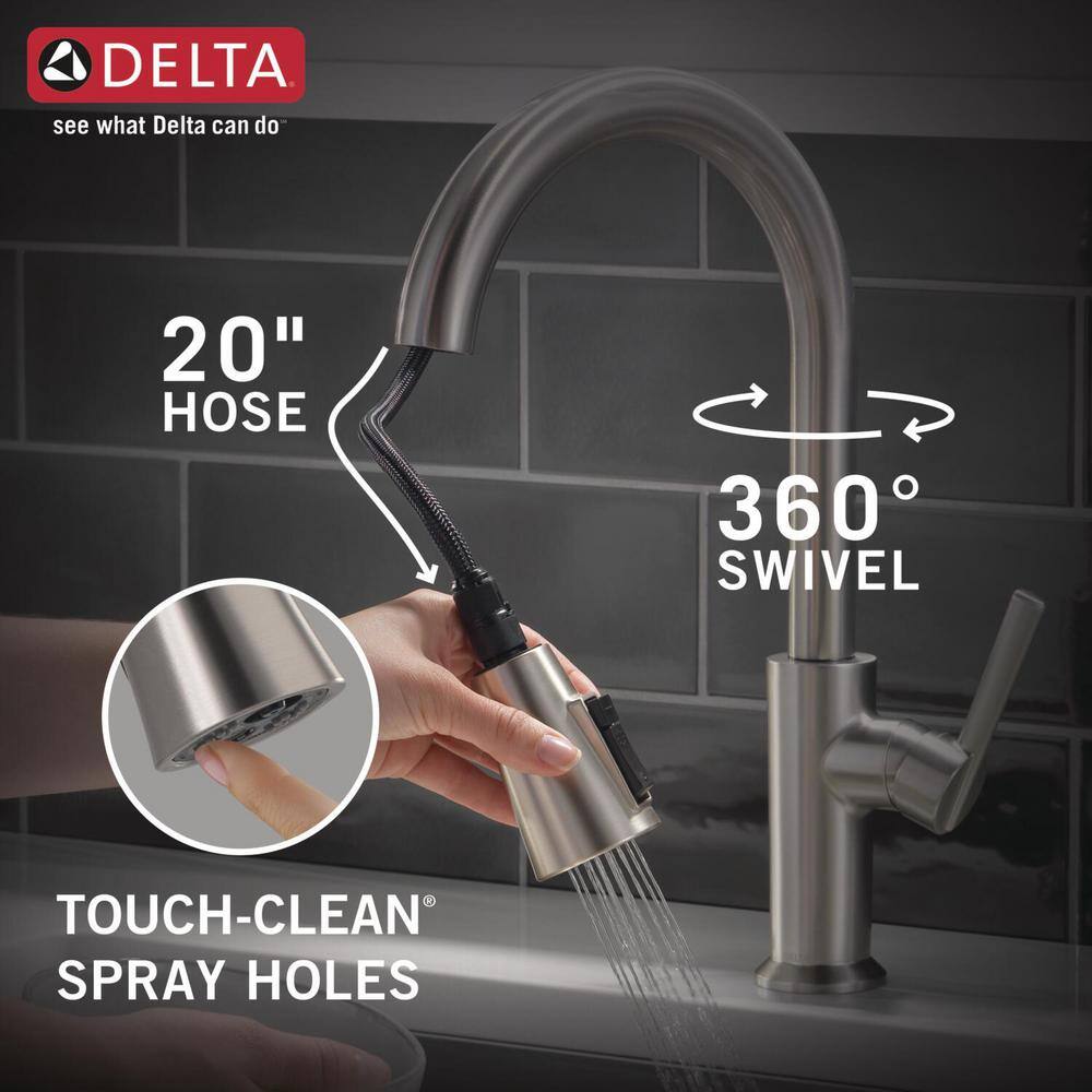 Delta Emery Single-Handle Pull-Down Sprayer Kitchen Faucet with ShieldSpray and Soap Dispenser in SpotShield Stainless Steel 19805Z-SPSD-DST