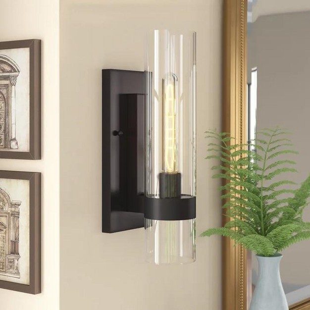 C Cattleya 1 Light Black Wall Sconce Cylinder Glass Shade