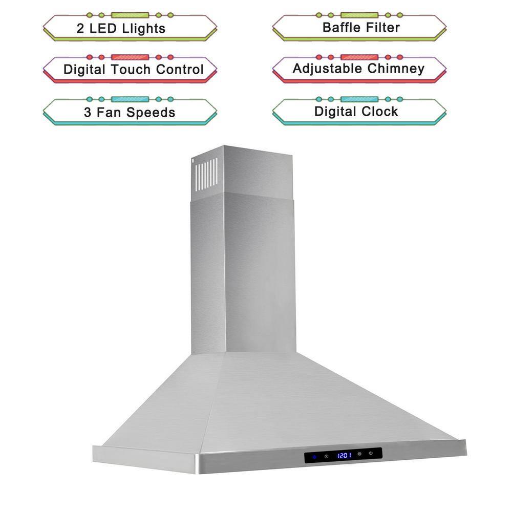 Flynama 30 in 700 CFM Wall Mount Conveitible Range Hood in Silver with 3Speed Stove Vent