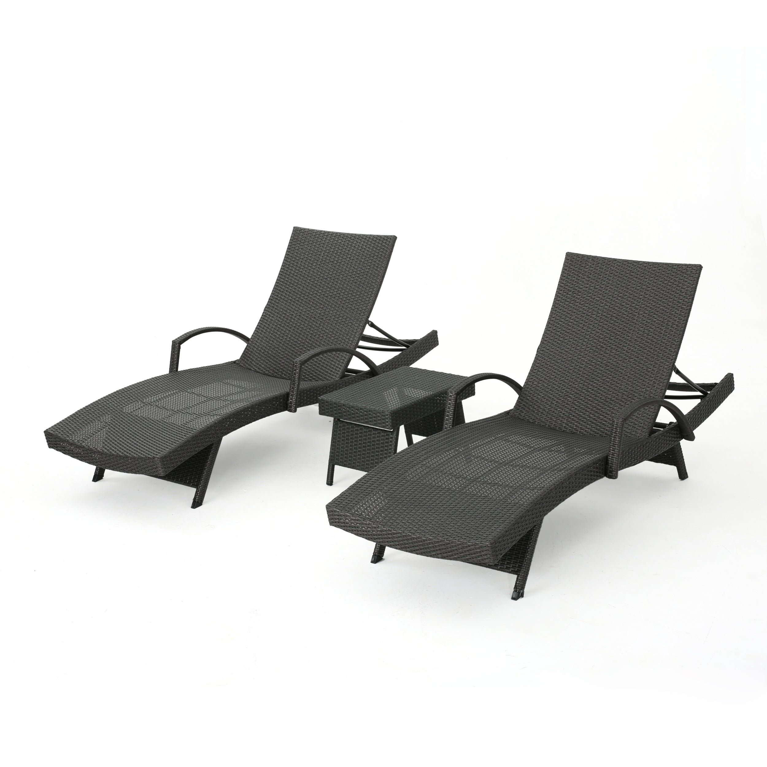 Soleil Outdoor Wicker Arm Chaise Lounges (Set of 2) w/ Side Table