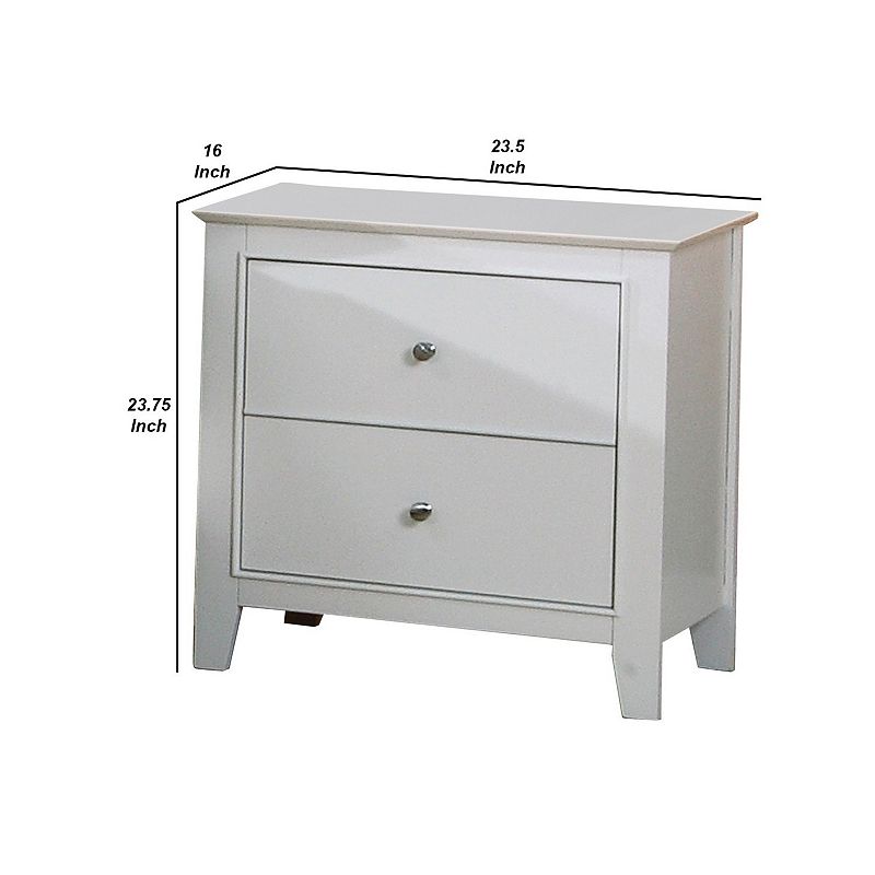 Contemporary Nightstand With 2 Drawers， White