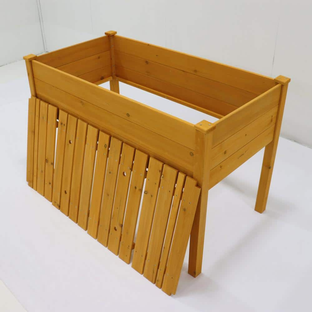 Natural Wood Outdoor Raised Garden Bed， Elevated Reinforced Large Garden Planters Boxes TN1017E-90