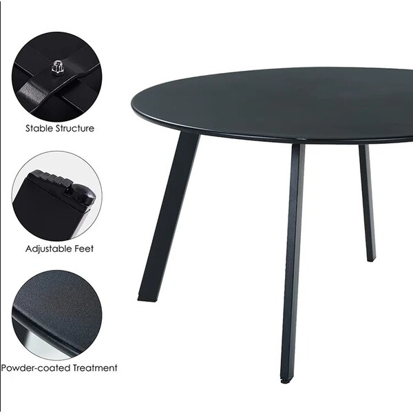 Black Round Steel Patio Outdoor End Table，WeatherResistant Large Outside Side Table for Garden Balcony Yard