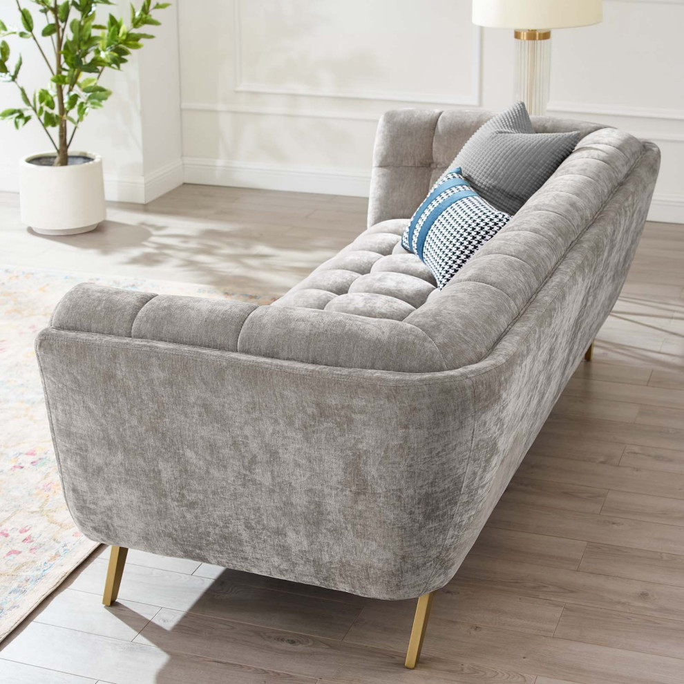 Sofa  Velvet  Gray  Modern  Living Lounge Room Hotel Lobby Hospitality   Midcentury   Sofas   by House Bound  Houzz