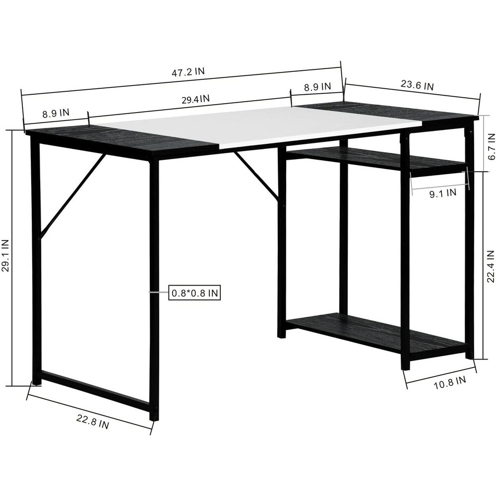 47.2 inch Home Office Study Writing Table with Storage Shelves Space Saving  Modern Simple Style PC Metal Frame Computer Desk