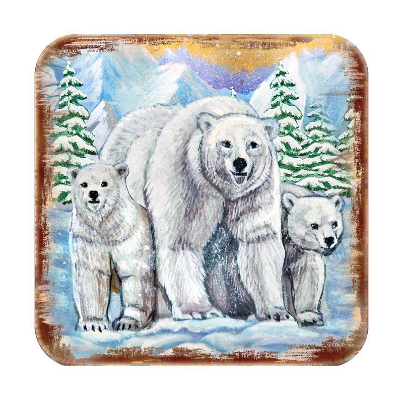 Polar Bear Family Wooden Cork Coasters Gift Set of 4 by Nature Wonders