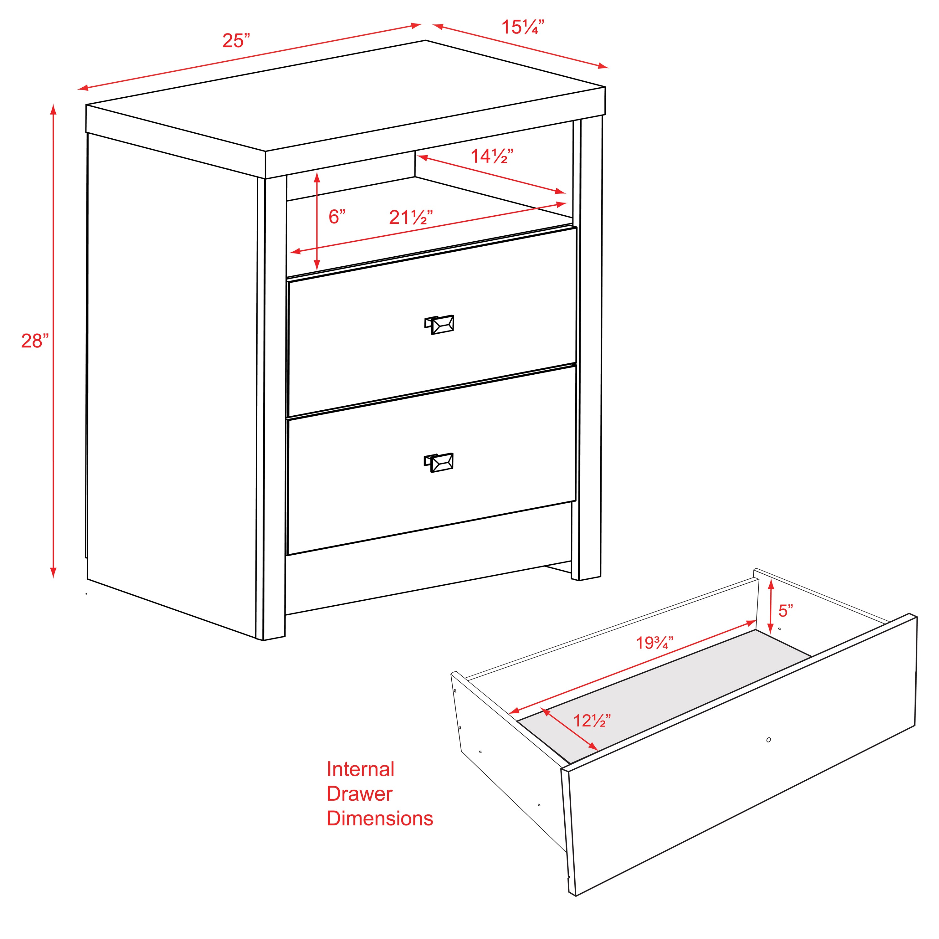 Prepac Calla Cosmopolitan Tall 2-Drawer Bedroom Nightstand, White