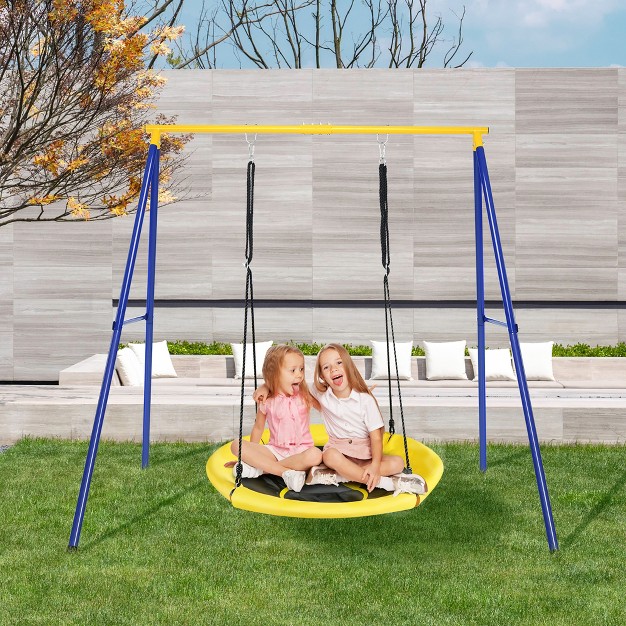 Costway Metal A frame Swing Stand Heavy Duty Extra Swing Frame W ground Stakes For Backyard