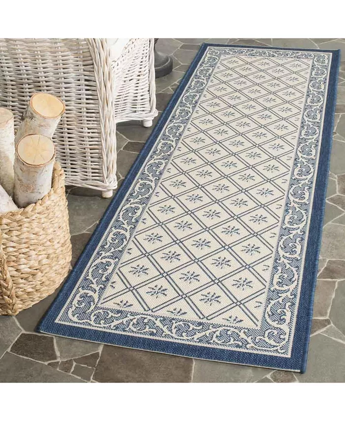 Safavieh Courtyard CY7427 Beige and Navy 2'3 x 6'7 Sisal Weave Runner Outdoor Area Rug