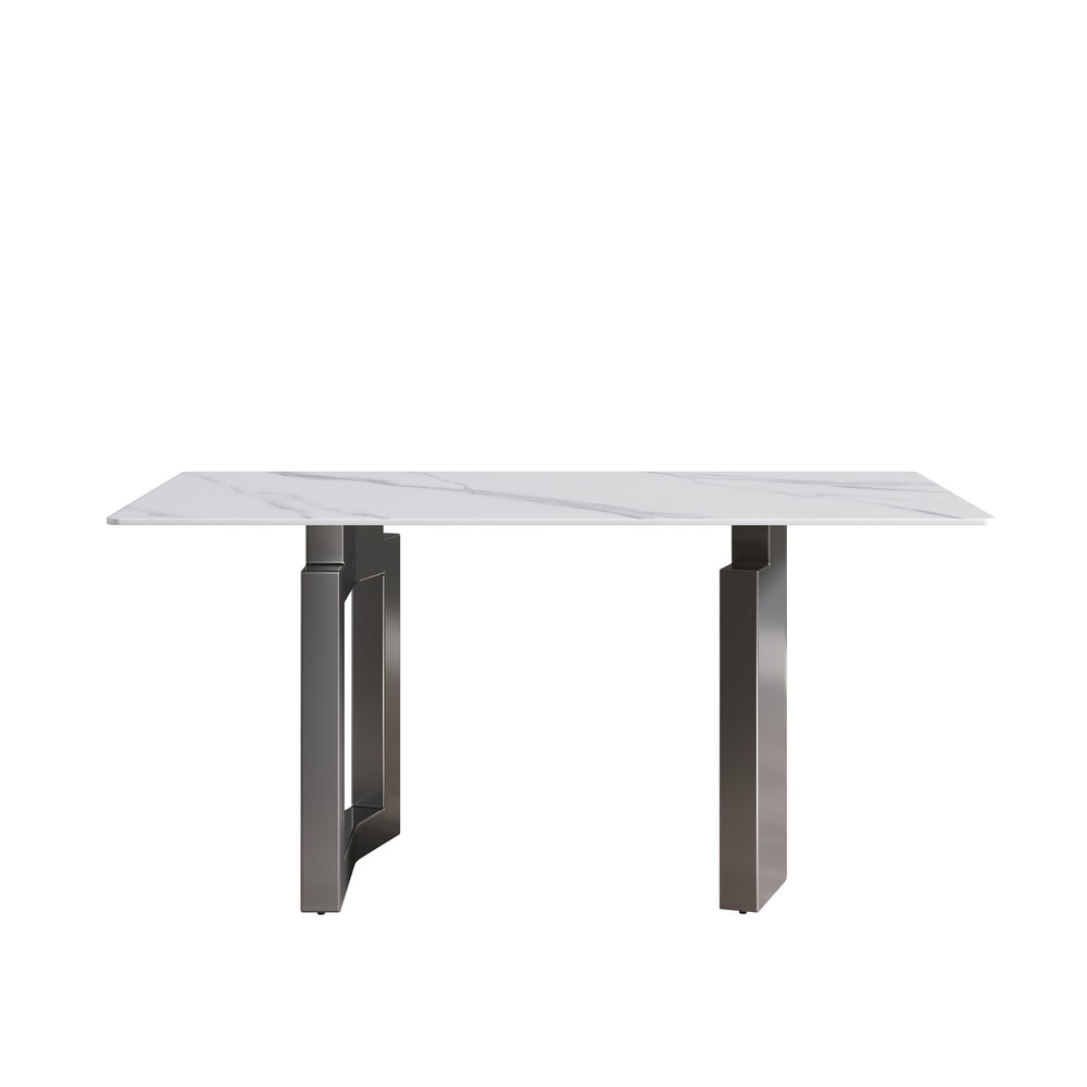 63 Inch Artificial Stone Rectangle Metal Leg Dining Table for 6