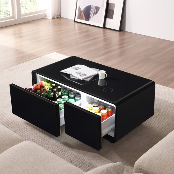 Mini Smart Coffee Table with Built in Fridge Wireless Charging Module