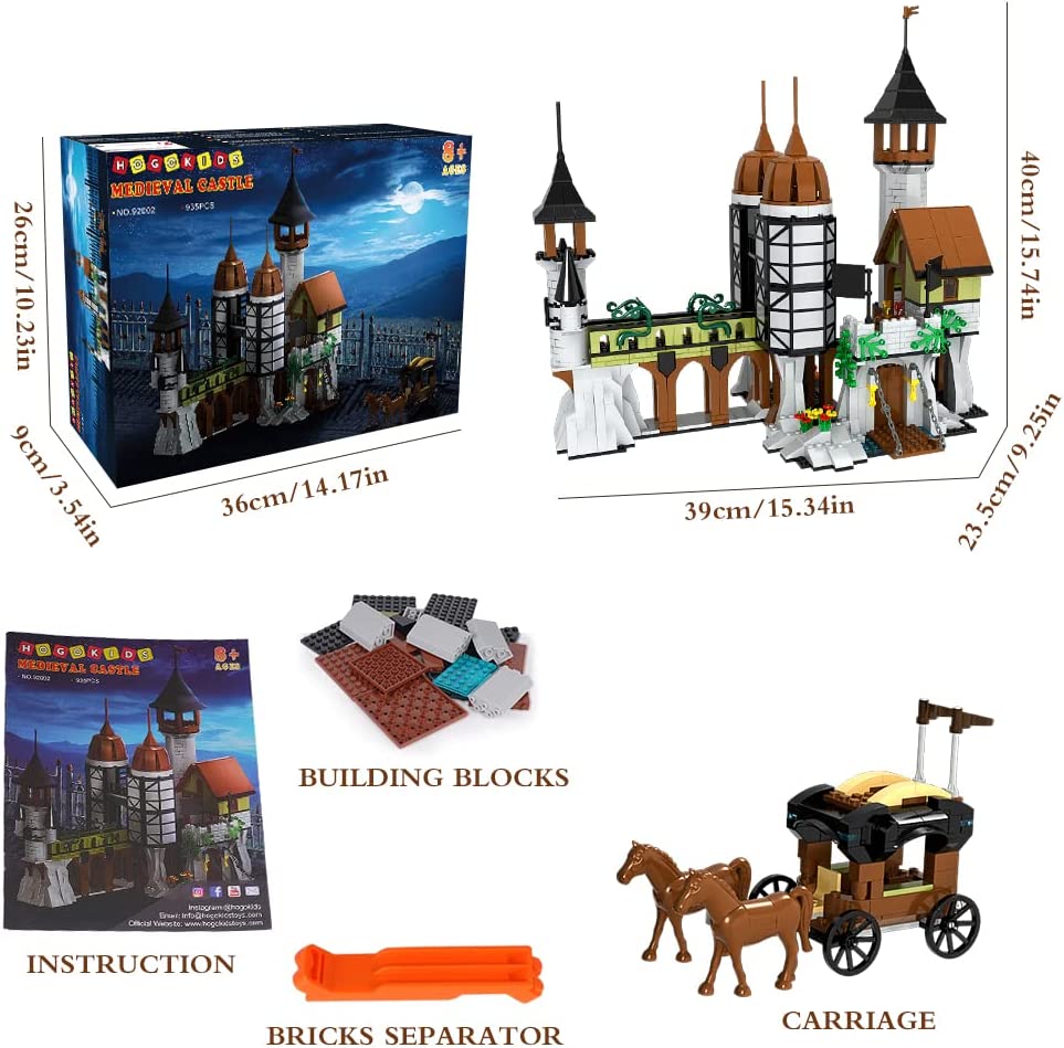 HOGOKIDS Medieval Castle Building Sets - 935 PCS Building Blocks with Bridge Gate and Carriage Magic Harry Castle Potter Kits Creative STEM Toys Gift for 8 9 10 11 12 13 14 Years Old Boys Girls Adults