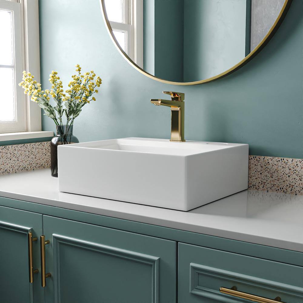 DEERVALLEY Apex White Ceramic Rectangular Vessel Bathroom Sink not Included Faucet with Pop-up Drain DV-1V0046