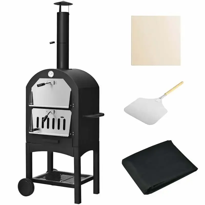 Portable Outdoor Pizza Oven Wood Fire Pizza Maker Grill with Pizza Stone & Waterproof Cover