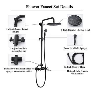 CASAINC Exposed Pipe Shower System with 10 in.Rainfall Shower Head and Handheld Shower in Matte Black CS3952-MB