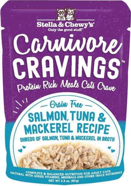 Stella and Chewy's Carnivore Cravings Salmon， Tuna and Mackerel Flavored Shredded Wet Cat Food