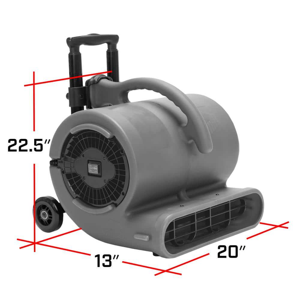 BAir 12 HP Air Mover for Janitorial Water Damage Restoration Stackable Carpet Dryer Floor Blower Fan with Handle Grey