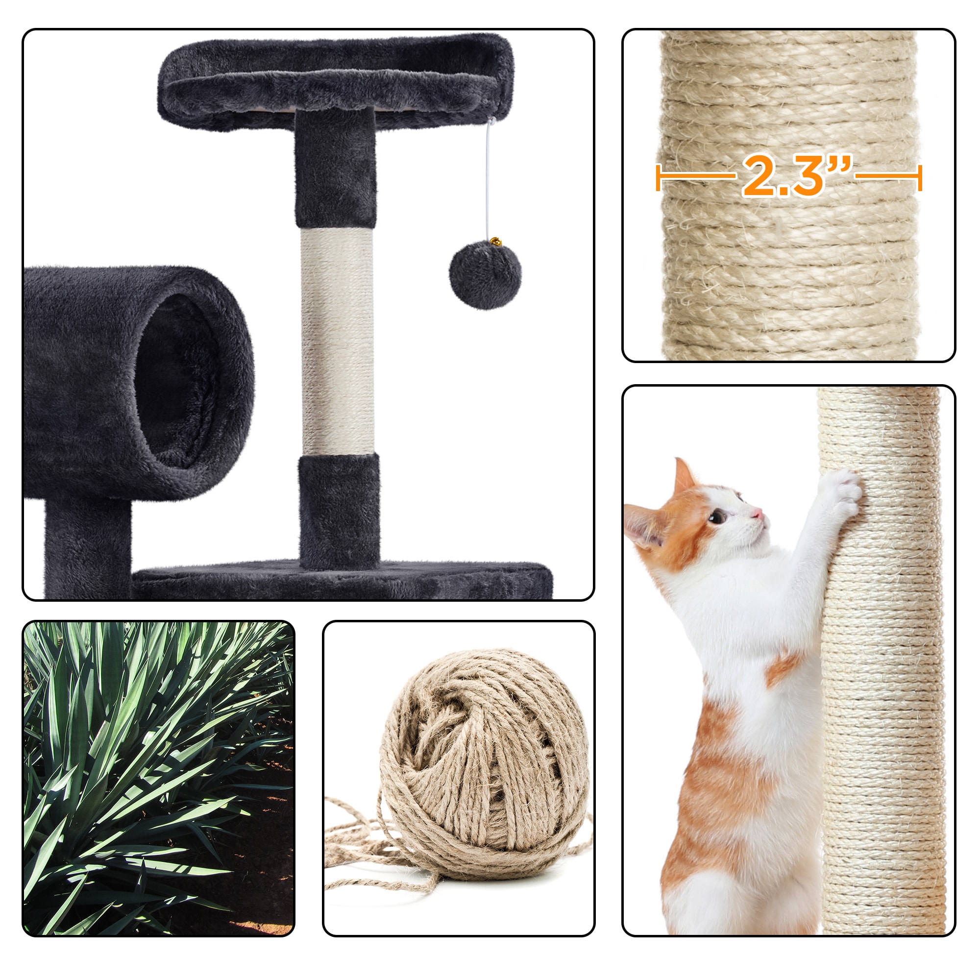 Topeakmart Black Plush Cat Tree Condo with Hammock Tunnel， 51