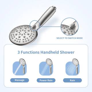 UPIKER 6-Spray Patterns with 1.8 GPM 4 in. Tub Wall Mount Single Handheld Shower Heads in Nickle (Valve Included) UP221301FN008