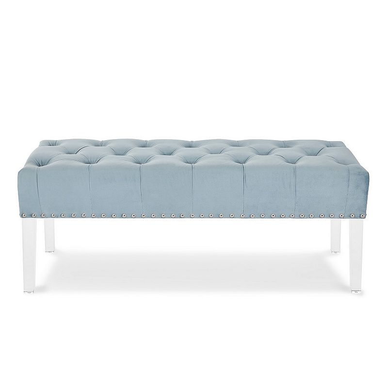 Bernard 49 Inch Velvet and Button Tufted Bench， Light Blue