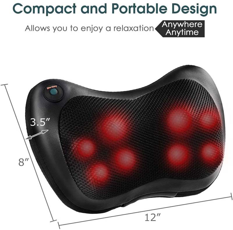 Shiatsu Pillow Massager, Shoulder Back Neck Massage Pillow with Heat Deep Kneading for Muscle Pain Relief