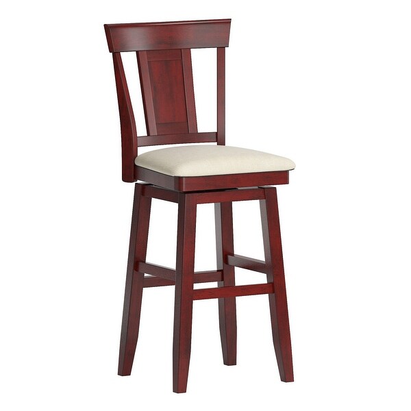 Sheena Panel Back Bar Height Wood Swivel Stool， Antique Berry