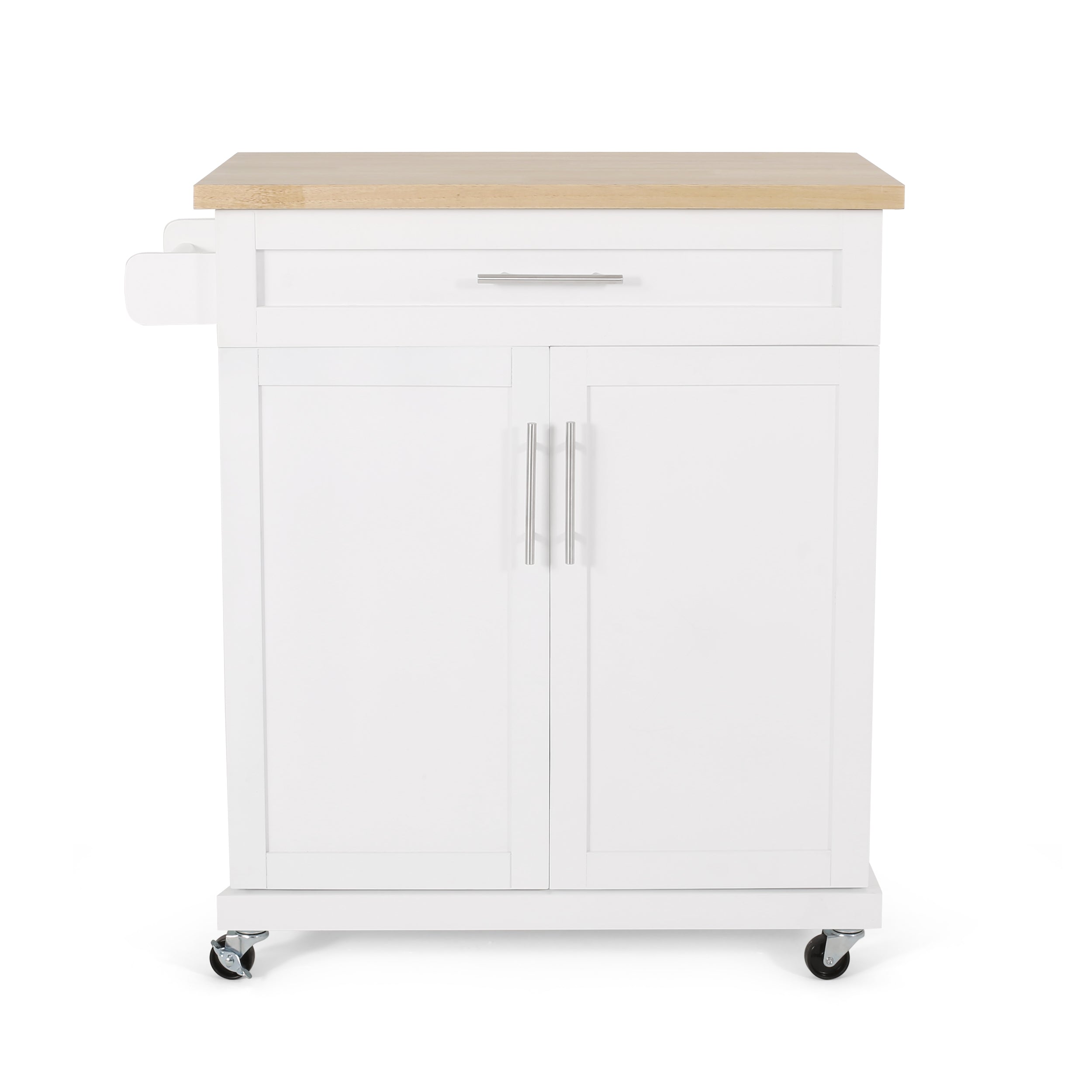 GDF Studio Negley Contemporary Kitchen Cart with Wheels， Natural and White