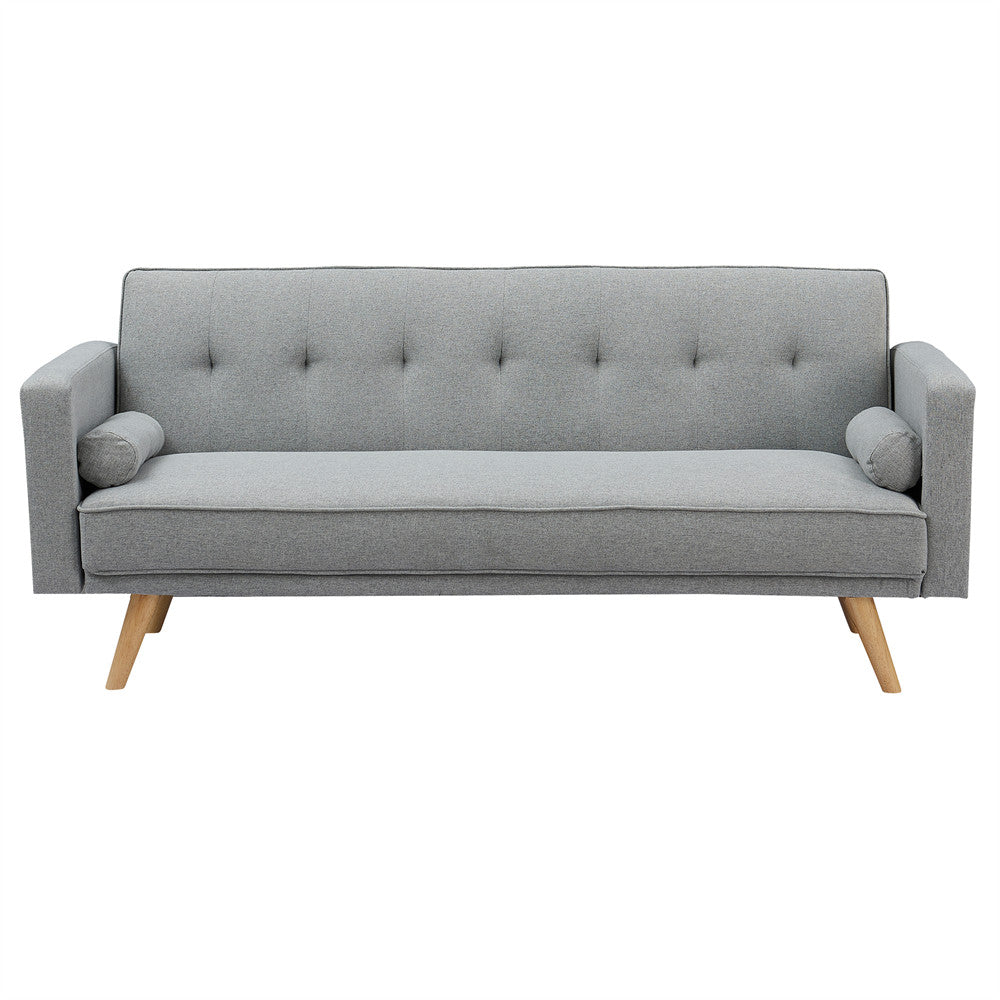 Futon Sofa Bed Upholstered Linen Sleeper Sofa with Adjustable Backrest Modern Design Convertible Futon Sofa Couch Multifunction Sleeper Sofa Bed Light Gray