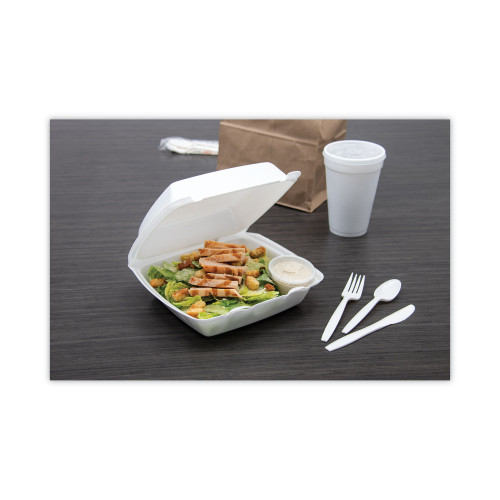 Dart Foam Hinged Lid Containers， 1-Compartment， 8.38 x 7.78 x 3.25， White， 200/Carton (85HT1R)