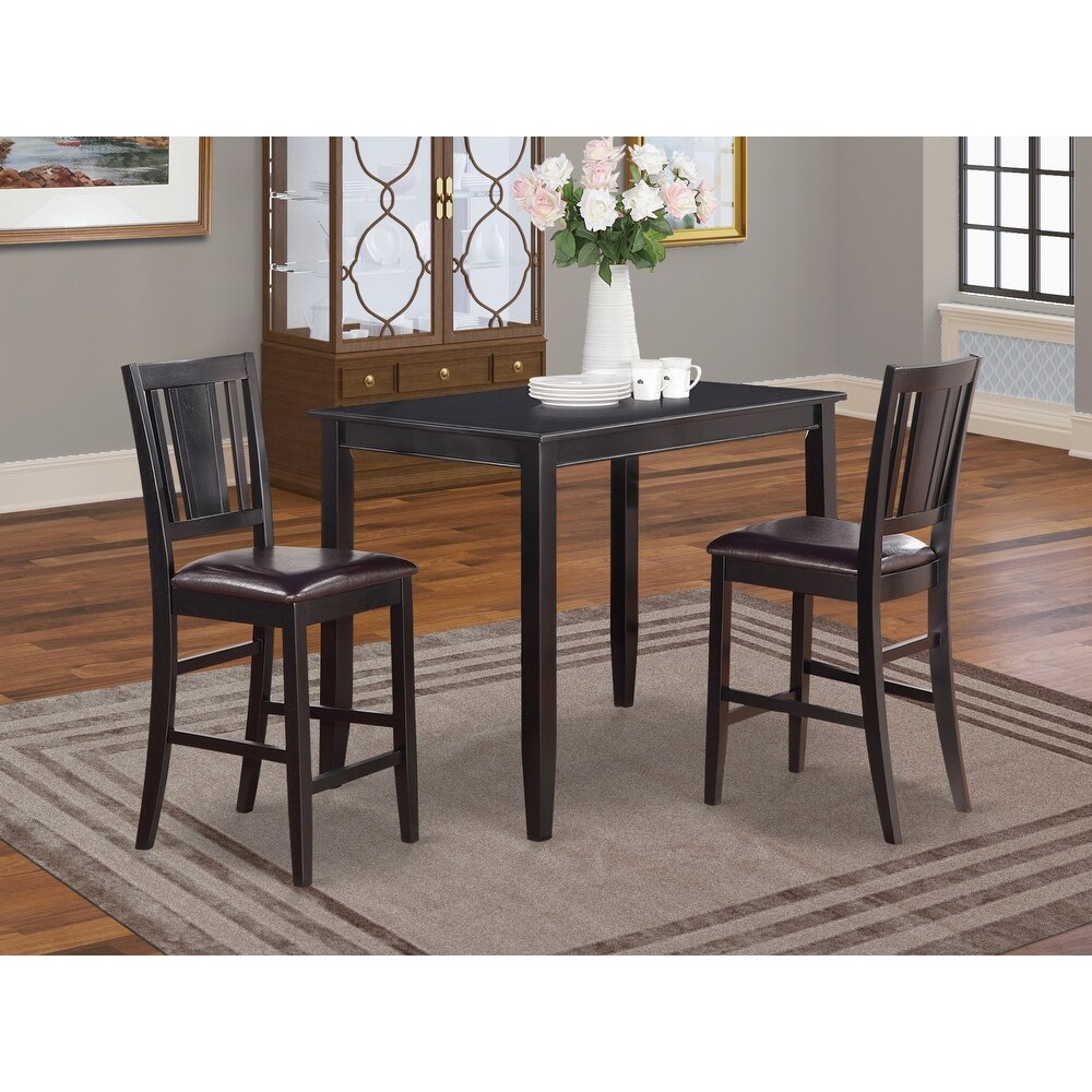 East West Furniture 3 Piece Counter Height Table Set  a Rectangle Dining Table and 2 Kitchen Chairs  Black (Seat Options)