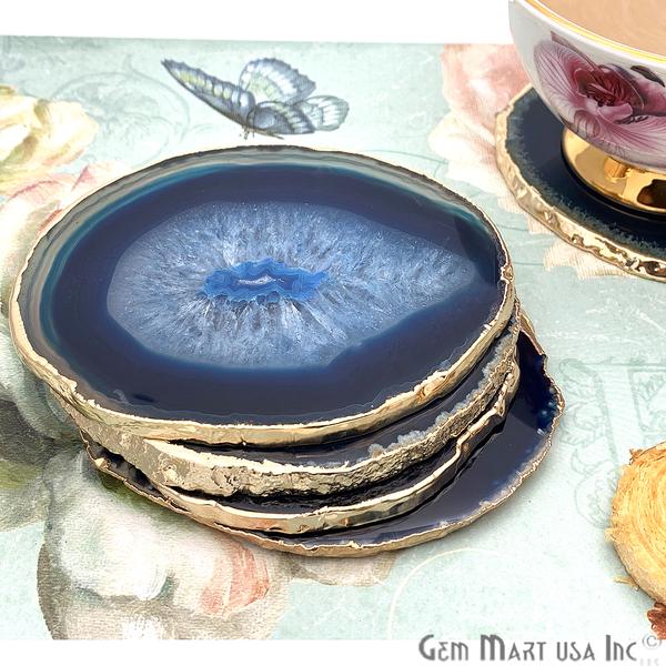 Blue Agate Coaster， Coaster Set， Rock Coaster，Agate Slice Drink Coaster