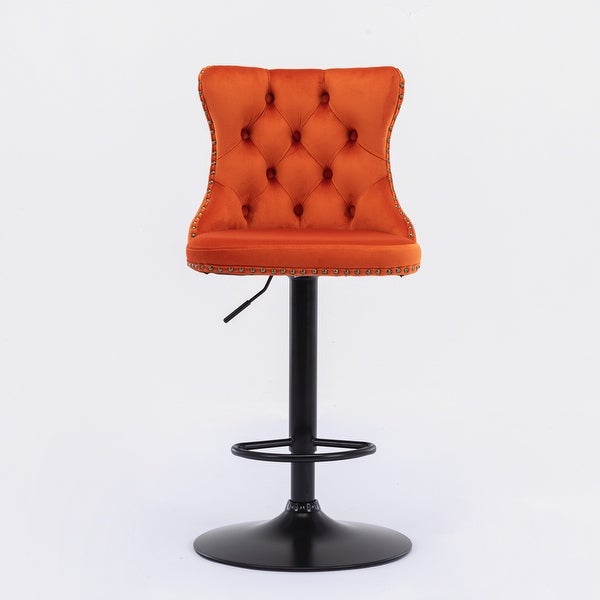 Set of 2 Swivel Velvet Barstools， Adjusatble Seat Height from 25-33 Inch， Upholstered Bar Stools with Tufted Backs