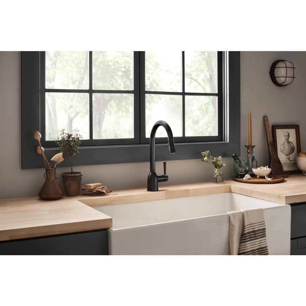 MOEN Adler Single-Handle Pull-Down Sprayer Kitchen Faucet with Reflex and Power Clean in Matte Black 87233BL