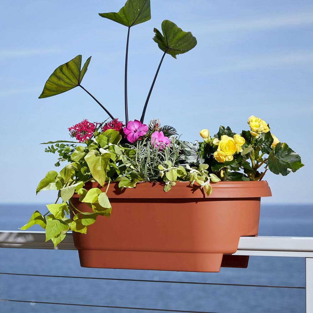 Bloem Deck Rail Planter 24 in. Terra Cotta Plastic Deck Rail Planter 477241-1001