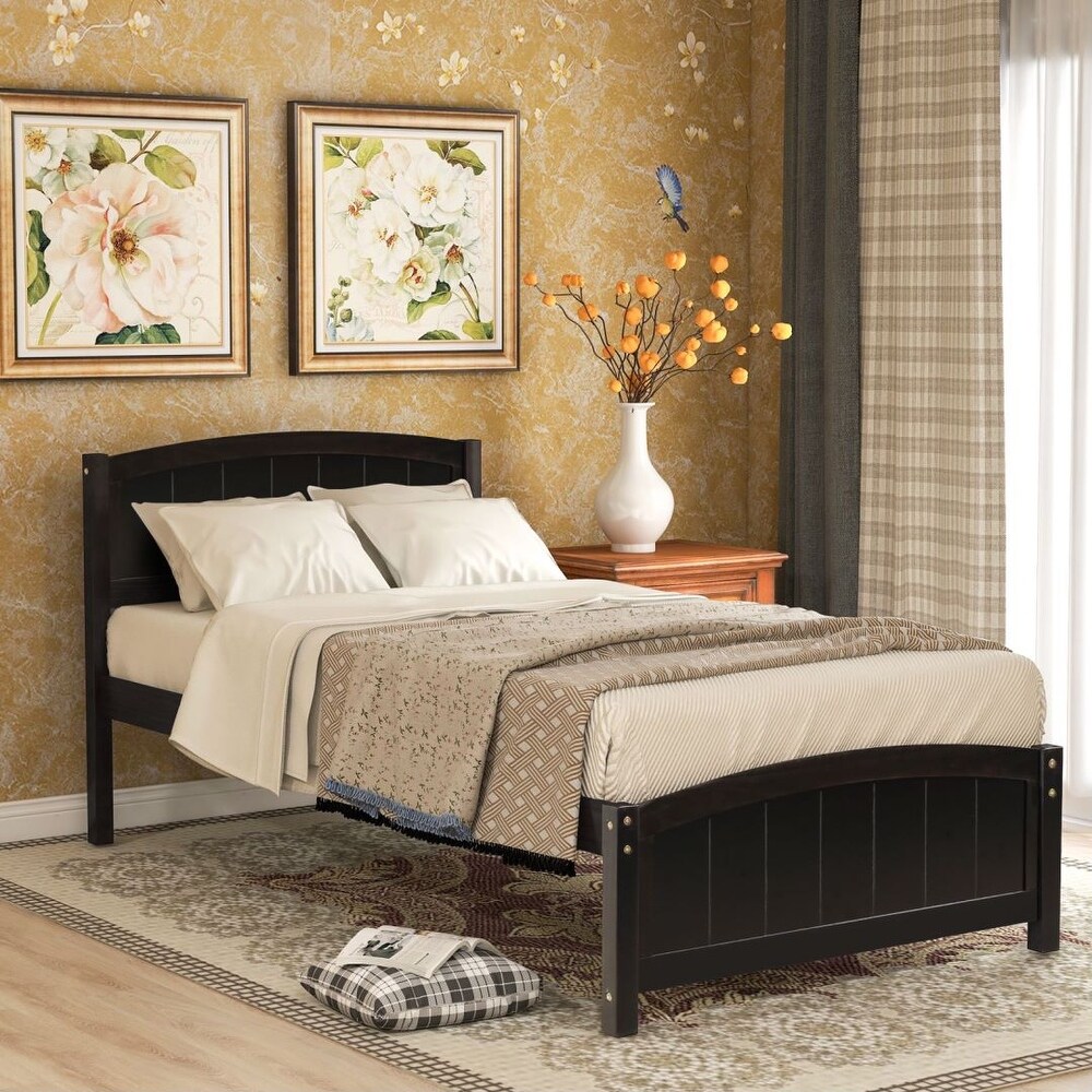 Espresso Wood Platform Bed with Headboard and Footboard