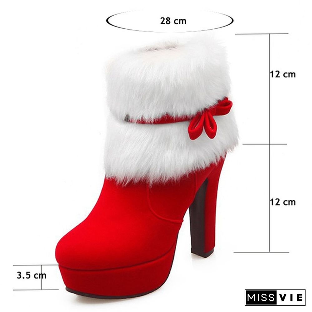 Women Winter Red Black High Heel Ankle Boots Booties For Casual Walking Party Christmas Dress Plus Size 34-43