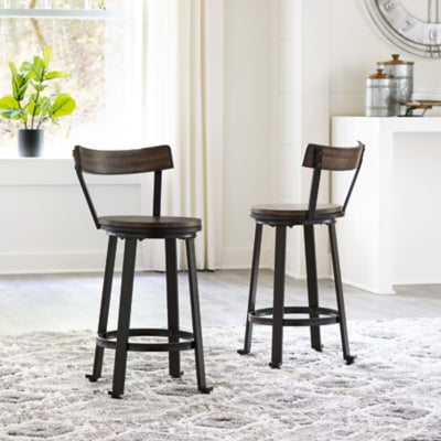 Signature Design by Ashley 24 Melenski Swivel Counter Height Barstool， Set of 2， Greige