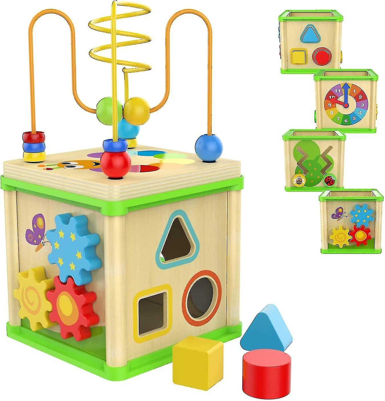 Baicccf Wooden Activity Cube Toys For 1 2 Year Old， Bead Maze Shape Sorter For One Year Old Boys Gir