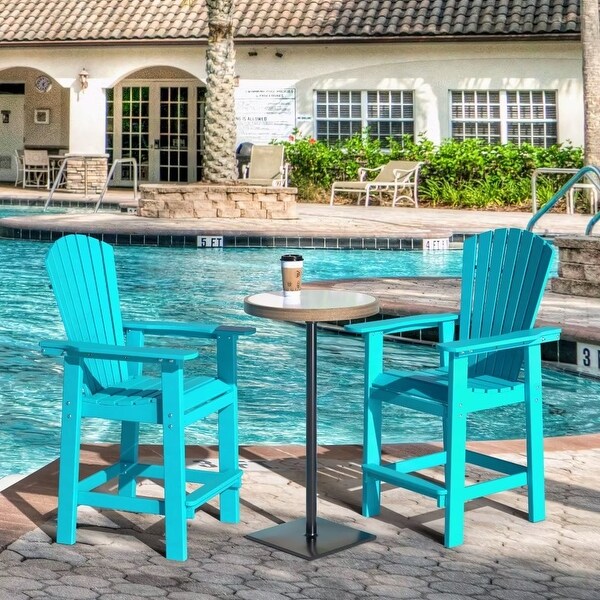 Beach Balcony Chair Barstool with Removable Table，WoodLike HDPE Backyard Garden Dining Chairs，Adirondack Arm Chairs Set of 2，