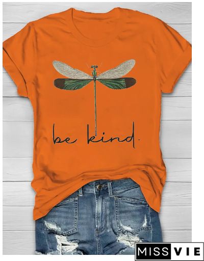 Dragonfly print short-sleeved graphic tees