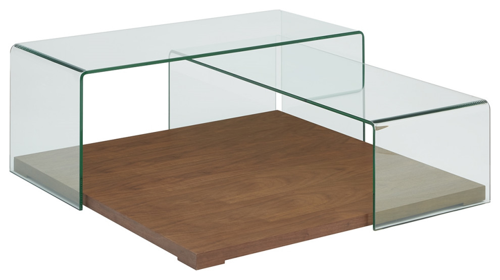 Casabianca Home Kinetic Walnut Veneer With Clear Glass Coffee Table   Modern   Coffee Tables   by Massiano  Houzz