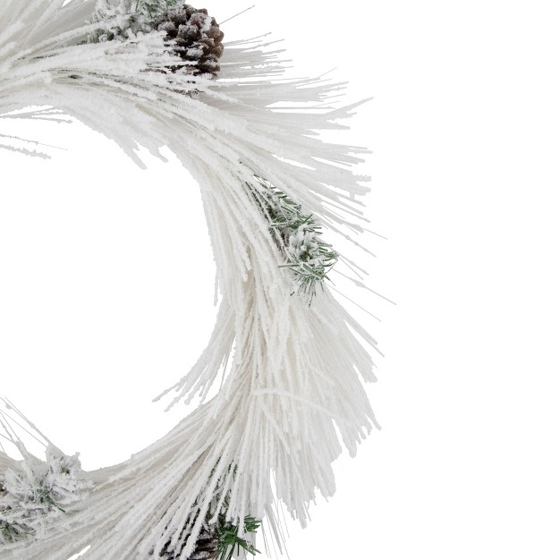 White Flocked Artificial Christmas Wreath With Pine Cones