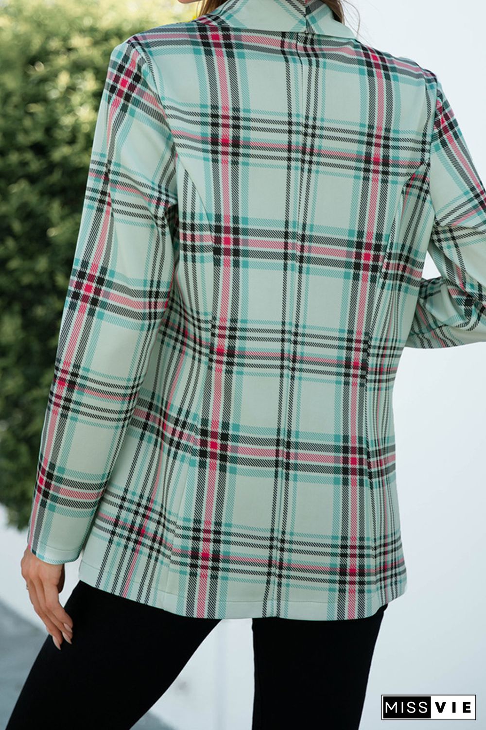 Plaid Open Front Long Sleeve Blazer Women Wholesale